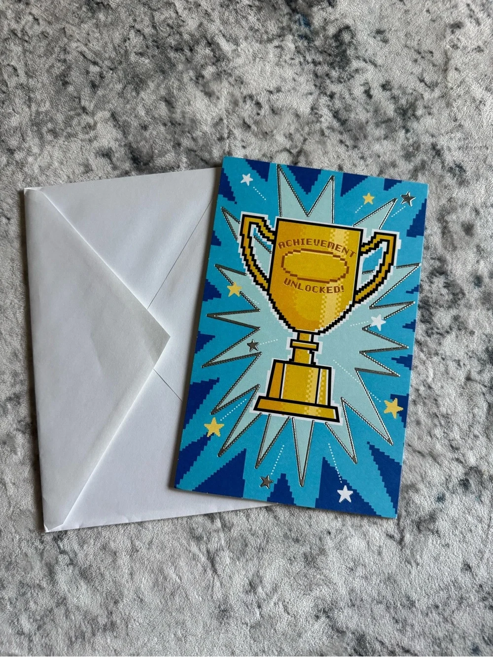 American Greetings Blue and Gold Achievement Trophy Card